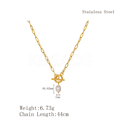 Minimalist Imitation Pearl Rice Pendant Stainless Steel PaPerclip Chain Necklaces for Everyday Women's Wear OX8079-2-1