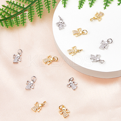 12Pcs 2 Colors Brass Micro Pave Cubic Zirconia Charms KK-FH0007-76-1
