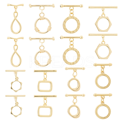 16Pcs 8 Styles Brass Toggle Clasps KK-HS0001-40-1