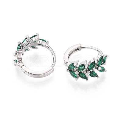 Brass Micro Pave Cubic Zirconia Leaf Hoop Earrings EJEW-T048-41C-P-1