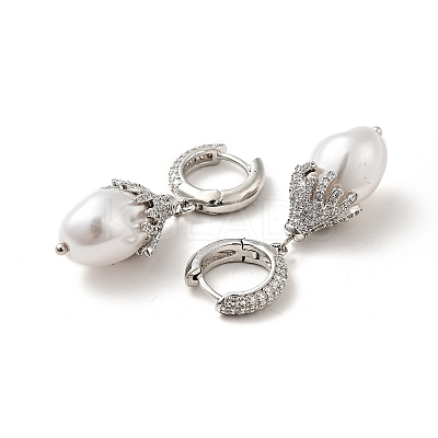 ABS Imitation Pearls Drop Dangle Hoop Earrings with Clear Cubic Zirconia EJEW-F288-02P-1