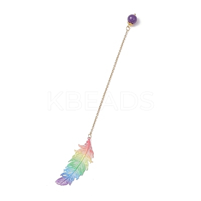3Pcs Stainless Steel Feather & Alloy Bookmarks AJEW-JK00402-1