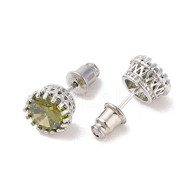 Rack Plating Brass Pave Single Cubic Zirconia Stud Earrings X-EJEW-I304-02P-01-1