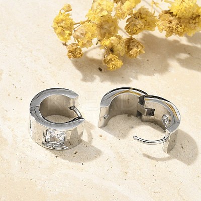 304 Stainless Steel Micro Pave Clear Cubic Zirconia Huggie Hoop Earrings EJEW-C096-55P-1