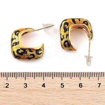 Leopard Print Brass Enamel Stud Earrings for Women EJEW-U055-12A-G-1