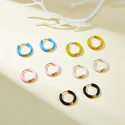 5 Pairs 5 Color 316 Stainless Steel Enamel Ring Hoop Earrings EJEW-DC0001-39A-1