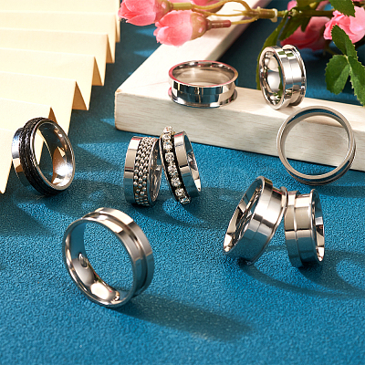 12Pcs 6 Size 201 Stainless Steel Grooved Finger Ring Settings STAS-TA0002-15P-1