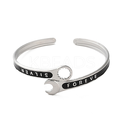 304 Stainless Steel Enamel Spanner Shaped Open Cuff Bangles for Women LS-BJEW-M316-06P-1
