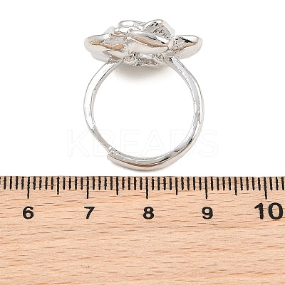 Flower Brass Micro Pave Cubic Zirconia & Enamel Cuff Ring Settings KK-CBAC351-06P-04-1