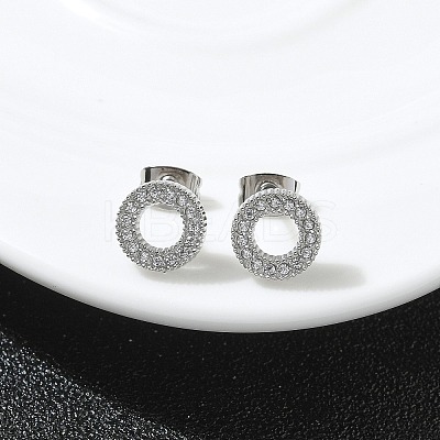 304 Stainless Steel Micro Pave Clear Cubic Zirconia Stud Earrings STAS-Z107-01P-01-1