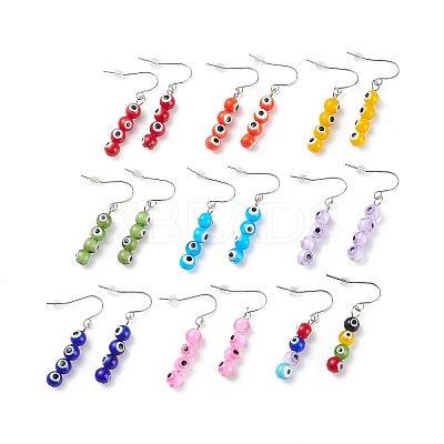 9 Pairs 9 Color Lampwork Evil Eye Round Beaded Dangle Earrings EJEW-JE05088-1