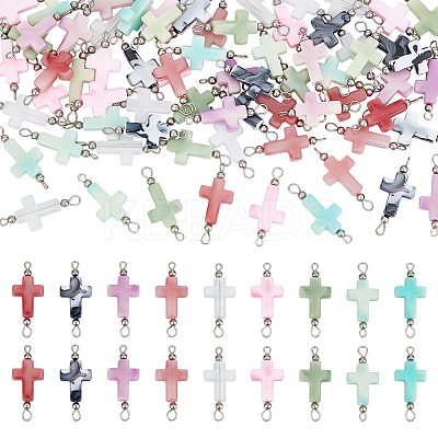 70Pcs 7 Colors Two Tone Cross Acrylic Connector Charms PALLOY-PH01848-1