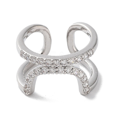 Rack Plating Brass Micro Pave Cubic Zirconia Cuff Rings RJEW-D025-10P-1