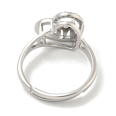 Heart with Letter Rack Plating Brass Micro Pave Cubic Zirconia Adjustable Rings for Women RJEW-I105-06P-M-1