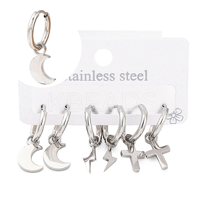 Non-Tarnish 3 Pairs 3 Styles 304 Stainless Steel Hoop Dangle Earrings for Women EJEW-K279-09A-P-1