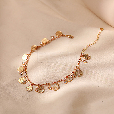 Brass with Crystal Rhinestone Disc Tassel Anklets for Women FS-WGDFF3C-01-1