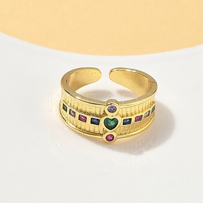 Brass Micro Pave Cubic Zirconia Adjustable Cuff Rings RJEW-V009-01G-1