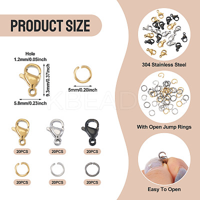 60Pcs 304 Stainless Steel Lobster Claw Clasps STAS-TA0001-46A-1