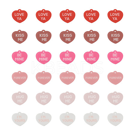 30Pcs 6 Colors Valentine's Day Opaque Acrylic Pendants SACR-BT0001-03-1