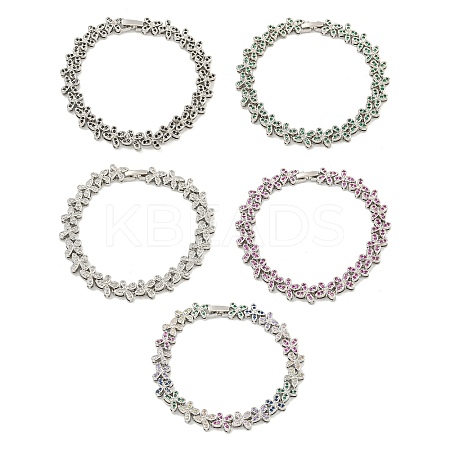 Rack Plating Brass Pave Cubic Zirconia Butterfly Link Bracelets for Women BJEW-B110-05P-1