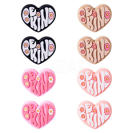 8Pcs 4 Colors Heart and Flower Silicone Focal Beads SIL-TA0002-02-1