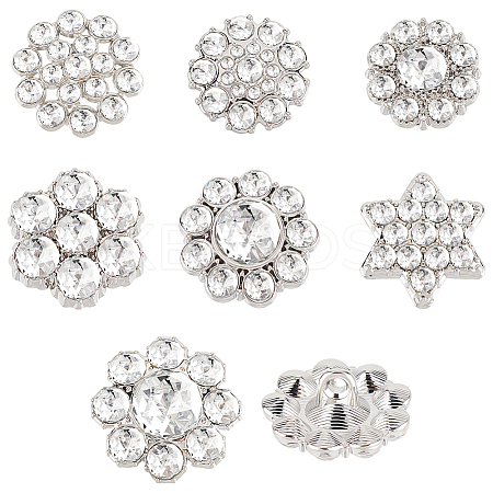 AHADERMAKER 42Pcs 7 Styles 1-Hole Alloy Rhinestone Shank Button ALRI-GA0001-10-1