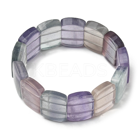 Natural Fluorite Rectangle Beaded Stretch Bracelet for Women BJEW-M297-B01-1