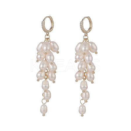 Natural Pearl Cluster Dangle Hoop Earrings EJEW-TA00202-1