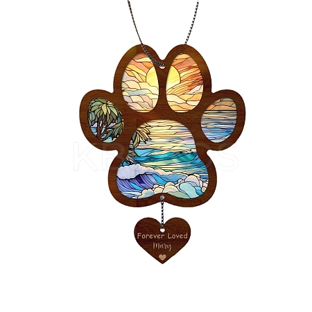 Dog Paw Print Acrylic Memorial Pendant Decorations PW-WG0B123-01-1