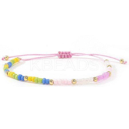 Glass Seed Bead & Brass Braided Bead Bracelets LW3639-1-1