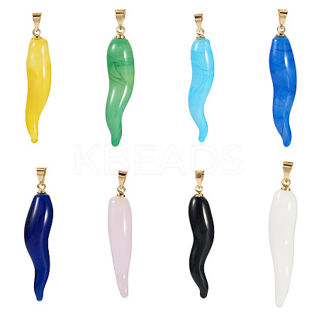 8Pcs 8 Style Handmade Lampwork with Brass Pendants KK-TA0002-22-1