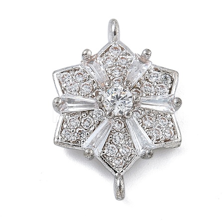 Rack Plating Brass Clear Cubic Zirconia Flower Connector Charms KK-A234-038P-1