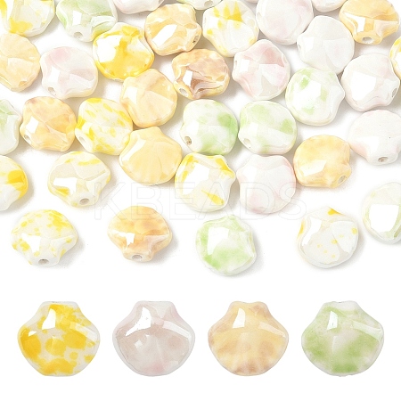 40Pcs 4 Colors Shell Shape Handmade Porcelain Beads PORC-YW0001-20-1