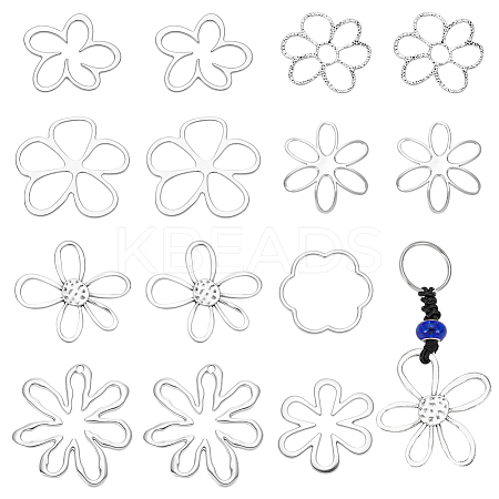 16Pcs 8 Styles Tibetan Style Alloy Flower Pendants FIND-GA0007-06-1