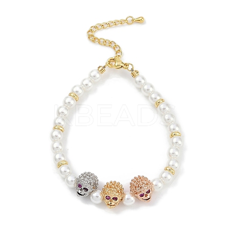 Rack Plating Brass Micro Pave Cubic Zirconia Charm Bracelets BJEW-P341-12G-02-1