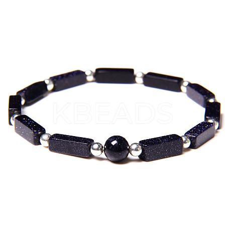Synthetic Blue Goldstone Beads Stretch Bracelets for Men Women ZE2494-7-1