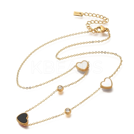 Ion Plating(IP) 304 Stainless Steel & Acrylic Black Heart Bib Necklaces NJEW-F328-14G-02-1