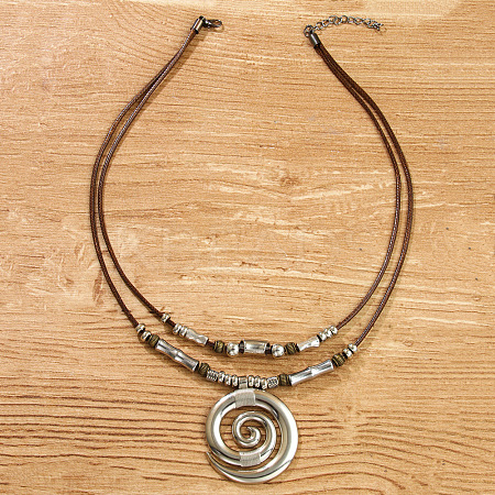 Bohemian Vortex Alloy Pendant Waxed Cord Double Layered Necklaces for Women FS-WGC1D93-01-1