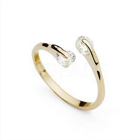 Real 18K Gold Plated Brass Cubic Zirconia Cuff Rings RJEW-EE0001-024C-1