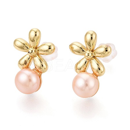 Flower Brass Natural Pearl Stud Earrings PEAR-N017-07E-1