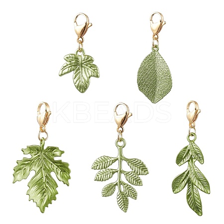 Painting Alloy Leaf Pendant Decorations HJEW-JM01873-1