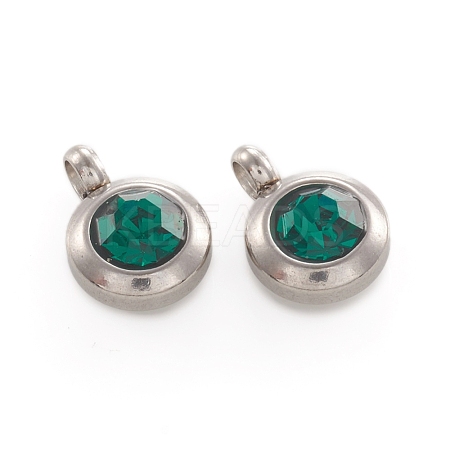 Trendy Original Color 304 Stainless Steel Grade A Rhinestone Flat Round Charm Pendants RB-M030-06T-1