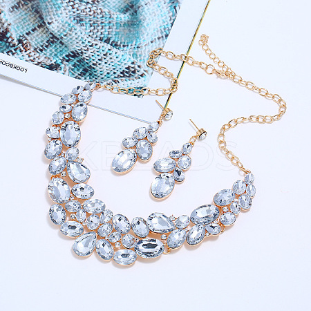 Oval Alloy Glass Stud Earrings & Bib Necklaces Sets for Women FS-WGA59D1-02-1