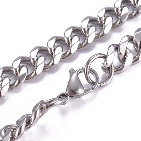 Non-Tarnish Men's 201 Stainless Steel Cuban Link Chain Necklaces NJEW-G340-22P-1