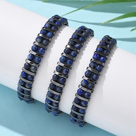 Natural Lapis Lazuli and Synthetic Hematite Adjustable Braided Bead Bracelets BJEW-H626-01-07-1