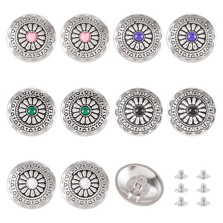 10Pcs 5 Colors Tibetan Style Flat Round Alloy with Resin Decorative Rivets BUTT-TA0001-31B-1