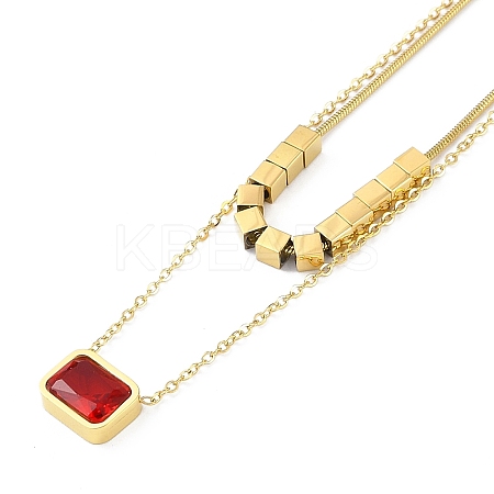 Ion Plating(IP) Golden Tone 304 Stainless Steel Pave Cubic Zirconia Rectangle Pendant Necklaces for Women NJEW-K276-09G-01-1