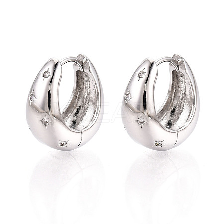 Brass Micro Pave Clear Cubic Zirconia Teardrop Hoop Earrings EJEW-T048-26P-1
