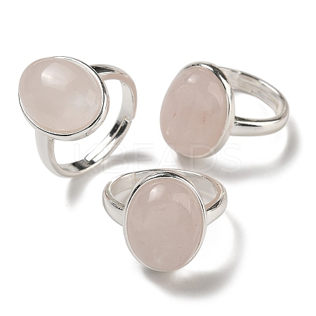 Natural Rose Quartz Oval Adjustable Rings RJEW-K371-07S-23-1