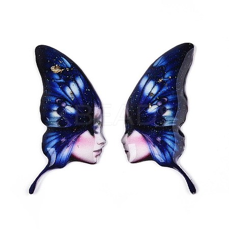 Epoxy Resin Butterfly Wings with Lady Face Cabochons RESI-N045-05C-1